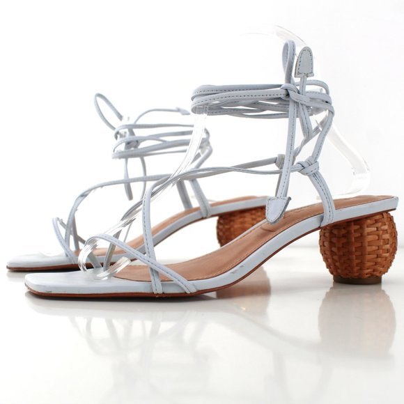 Vincenza Shoes Leather Wrap Woven Ball Heel Thong Sandal Sky Blue EUR 40/US 9 - Picture 4 of 13